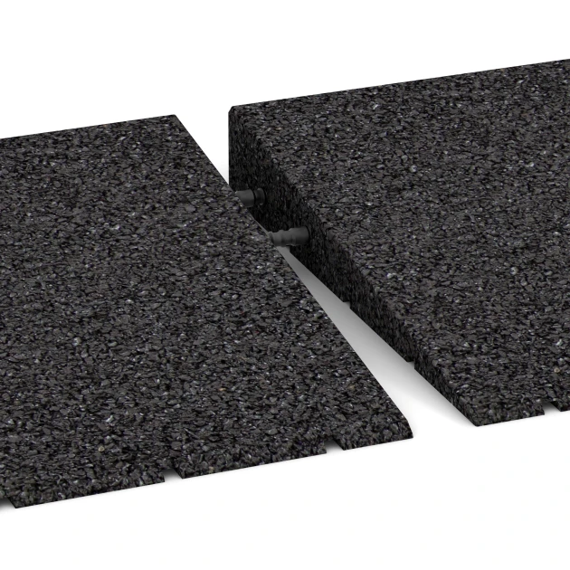 Großaufnahme vom Verbindungssystem von WARCO-Boden 2508 - Übergangsrampe 75 cm im Farbdesign Anthrazit. Abmessungen 75 x 30 cm | 8 < 50 mm.