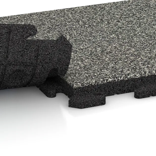 Großaufnahme vom Verbindungssystem von WARCO-Boden 1298 - Gehwegplatte Classic im Farbdesign Grauer Granit. Abmessungen 500 x 500 x 40 mm.