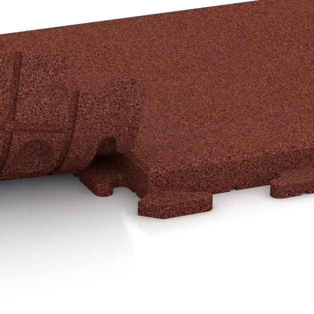 Le gros plan sur le système de connexion des revêtements de sol WARCO 1387 - Dalles pour allées Classic en couleur Rouge brique. Les dimensions 500 x 500 x 40 mm.