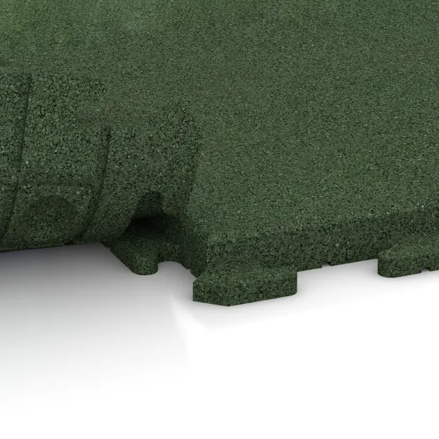 Großaufnahme vom Verbindungssystem von WARCO-Boden 1388 - Gehwegplatte Classic im Farbdesign Grasgrün. Abmessungen 500 x 500 x 40 mm.