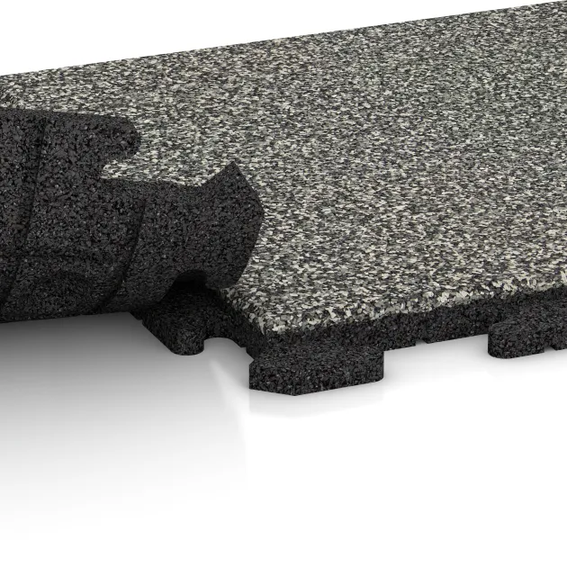 Großaufnahme vom Verbindungssystem von WARCO-Boden 1158 - Terrassenplatte Classic im Farbdesign Grauer Granit. Abmessungen 500 x 500 x 30 mm.