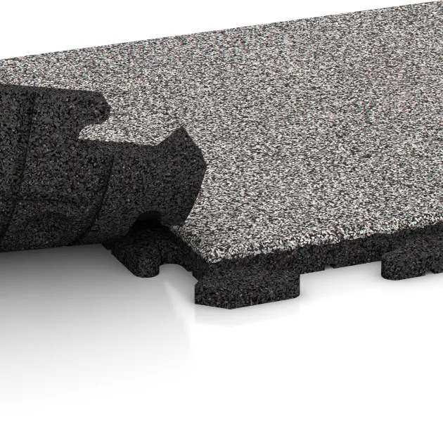 Le gros plan sur le système de connexion des revêtements de sol WARCO 4617 - Dalle plage de piscine Classique en couleur Gris mélange. Les dimensions 500 x 500 x 30 mm.