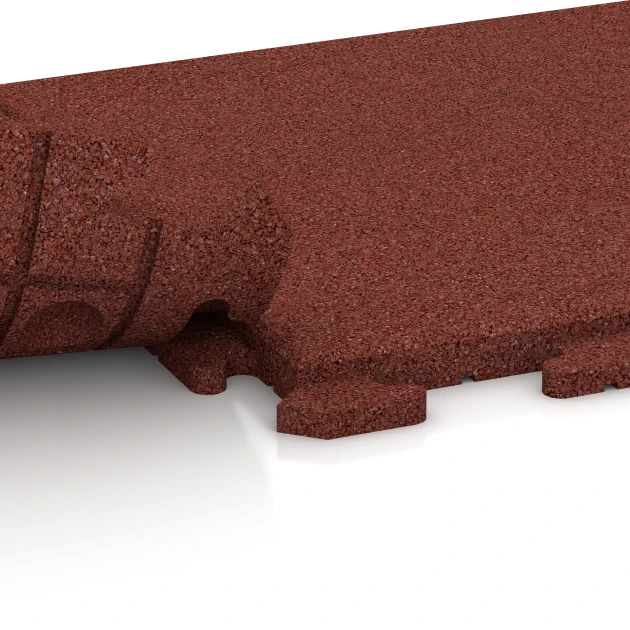 Großaufnahme vom Verbindungssystem von WARCO-Boden 1247 - Terrassenplatte Classic im Farbdesign Ziegelrot. Abmessungen 50 x 50 x 3 cm | 0,25 m².