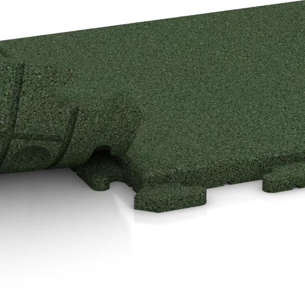 Le gros plan sur le système de connexion des revêtements de sol WARCO 1279 - Revêtement de sol Fitness Dalles en Caoutchouc Classic en couleur Vert herbe. Les dimensions 50 x 50 x 3 cm | 0,25 m².