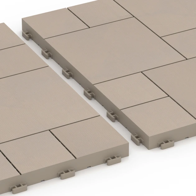 Le gros plan sur le système de connexion des revêtements de sol WARCO 6331 - Motif bloc – Dalle clipsable en couleur Vanille. Les dimensions 38,5 x 38,5 x 2 cm.