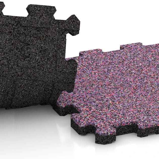 Großaufnahme vom Verbindungssystem von WARCO-Boden 3719 - Fitnessmatte Premium 2 cm im Farbdesign Lavendel. Abmessungen 30,6 x 30,6 x 2 cm | 0,094 m².