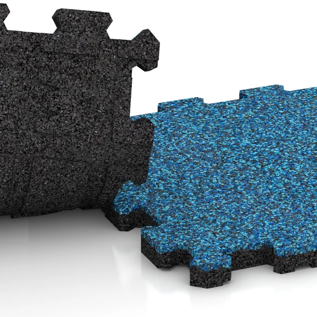 Le gros plan sur le système de connexion des revêtements de sol WARCO 3726 - Tapis de Fitness Premium 2 cm en couleur Atlantique. Les dimensions 30,6 x 30,6 x 2 cm | 0,094 m².