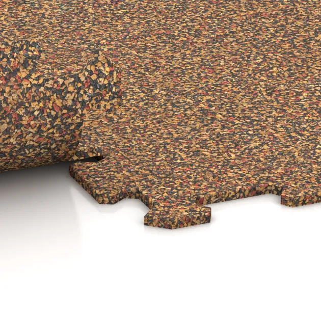 Großaufnahme vom Verbindungssystem von WARCO-Boden 1023 - Fitnessboden Kompakt im Farbdesign Terra Cotta. Abmessungen 970 x 970 x 8 mm | 0,94 m.