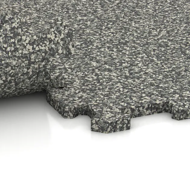 Le gros plan sur le système de connexion des revêtements de sol WARCO 0959 - Sol de Fitness Compact en couleur Granit classique. Les dimensions 485 x 485 x 16 mm.