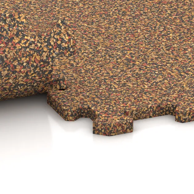 Großaufnahme vom Verbindungssystem von WARCO-Boden 0962 - Fitnessboden Kompakt im Farbdesign Terra Cotta. Abmessungen 485 x 485 x 16 mm | 0,235 m².