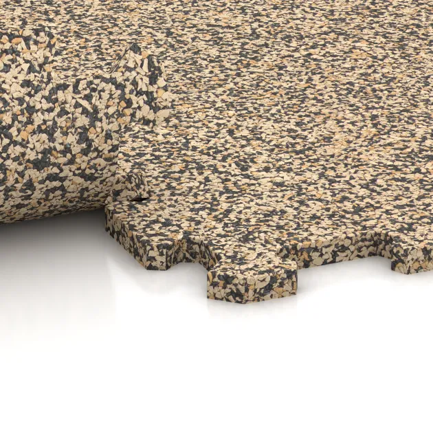 Le gros plan sur le système de connexion des revêtements de sol WARCO 0952 - Carreau d’escalier en couleur Travertin. Les dimensions 485 x 485 x 16 mm.