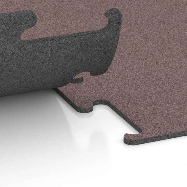 Großaufnahme vom Verbindungssystem von WARCO-Boden 6145 - Fitness Performance Elite Trainingsboden im Farbdesign Mineralrot. Abmessungen 100 x 100 x 1 cm | 1,00 m².