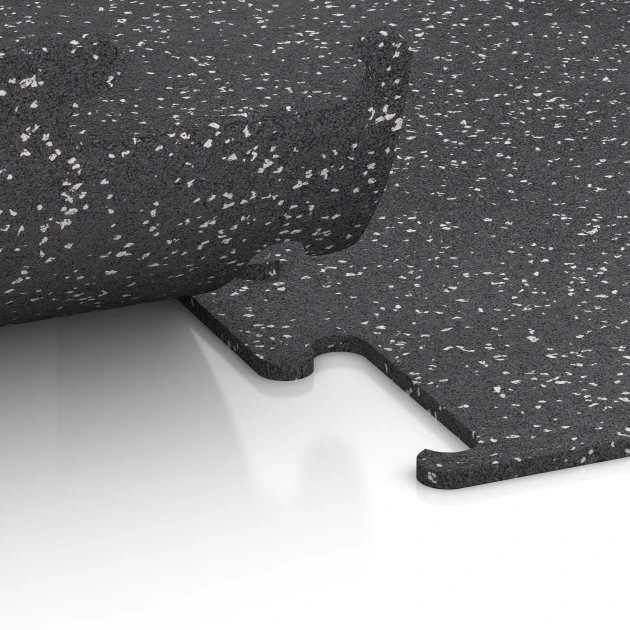 Großaufnahme vom Verbindungssystem von WARCO-Boden 3776 - Fitness Performance Elite Trainingsboden im Farbdesign Leicht Grau Gesprenkelt. Abmessungen 100 x 100 x 1 cm | 1,00 m².