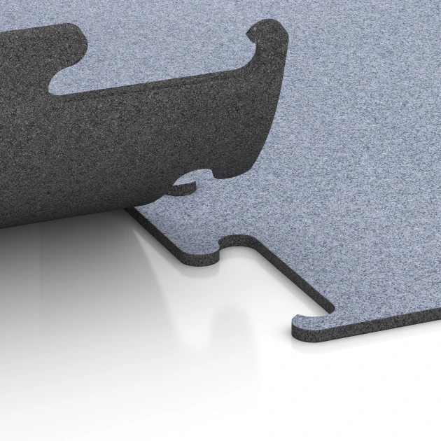 Großaufnahme vom Verbindungssystem von WARCO-Boden 6152 - Fitness Performance Elite Trainingsboden im Farbdesign Nebelgrau. Abmessungen 50 x 50 x 1 cm | 0,25 m².