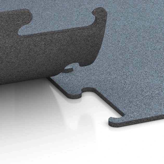 Le gros plan sur le système de connexion des revêtements de sol WARCO 6164 - Revêtement sportif Fitness Performance Elite en couleur Argent vieilli. Les dimensions 50 x 50 x 1 cm | 0,25 m².