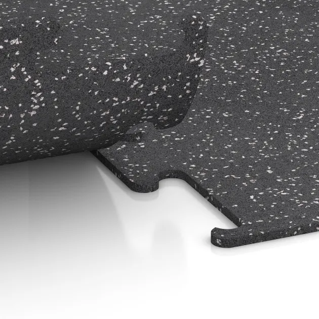 Le gros plan sur le système de connexion des revêtements de sol WARCO 3779 - Revêtement sportif Fitness Performance Elite en couleur Gris doux moucheté. Les dimensions .
