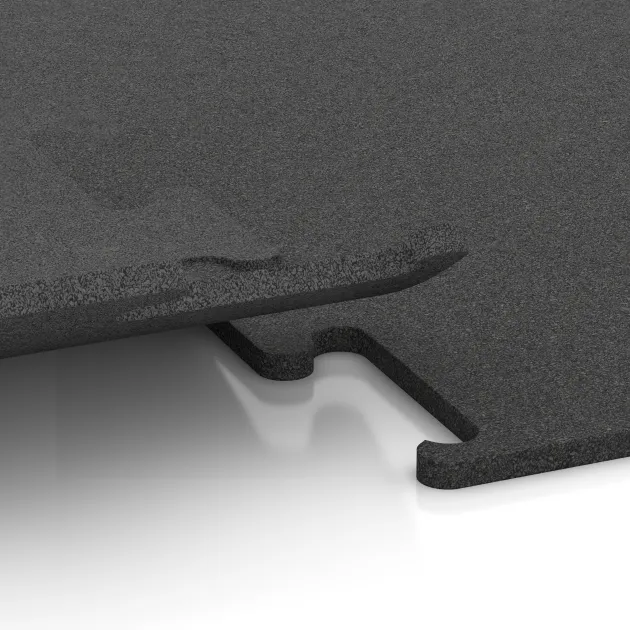 Le gros plan sur le système de connexion des revêtements de sol WARCO 3750 - Revêtement sportif Fitness Performance Elite en couleur Anthracite. Les dimensions .