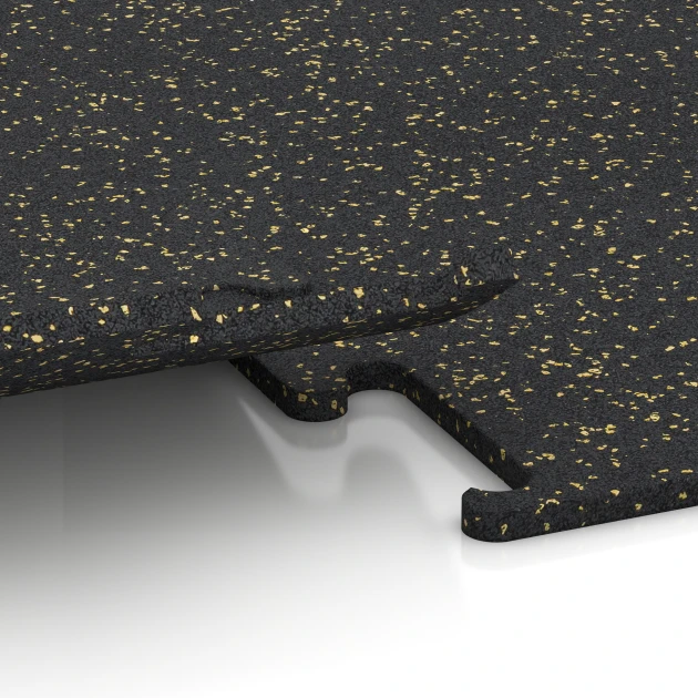 Le gros plan sur le système de connexion des revêtements de sol WARCO 3768 - Revêtement sportif Fitness Performance Elite en couleur Jaune doux moucheté. Les dimensions 50 x 50 x 1,5 cm | 0,25 m².