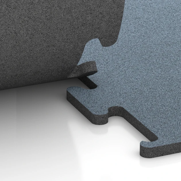 Großaufnahme vom Verbindungssystem von WARCO-Boden 6168 - Fitness Performance Elite Trainingsboden im Farbdesign Altsilber. Abmessungen 50 x 50 x 2 cm | 0,25 m².