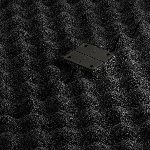 Le gros plan sur le système de connexion des revêtements de sol WARCO 3783 - Revêtement sportif Fitness Performance Impact en couleur Anthracite. Les dimensions 100 × 100 × 2 cm.