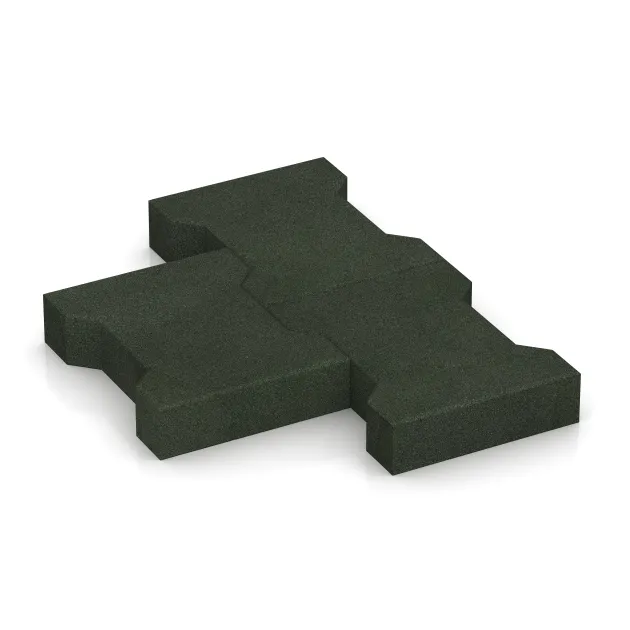 Le gros plan sur le système de connexion des revêtements de sol WARCO 3655 - Pavés en caoutchouc en couleur Vert gazon. Les dimensions 200 x 165 x 43 mm.