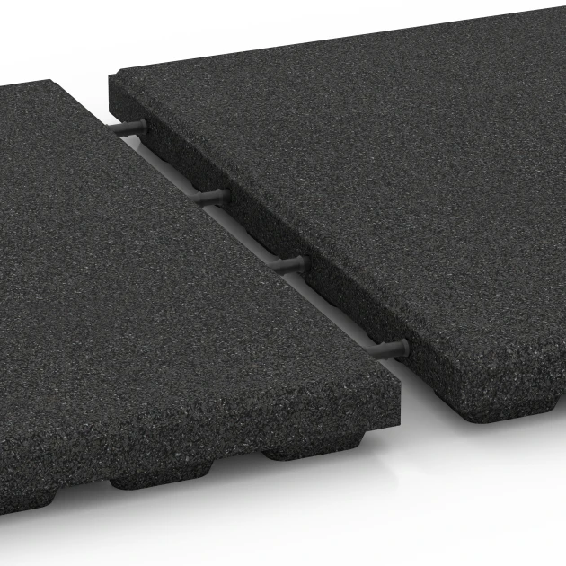 Le gros plan sur le système de connexion des revêtements de sol WARCO 6283 - Dalles amortissantes en couleur Anthracite. Les dimensions 50 x 50 x 4 cm.
