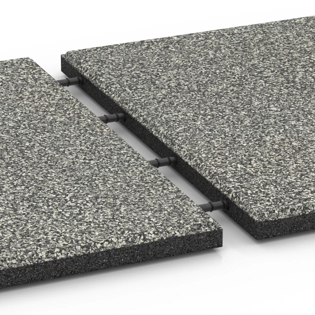 Le gros plan sur le système de connexion des revêtements de sol WARCO 6414 - Dalle amortissante – 90 cm en couleur Granit gris. Les dimensions 50 x 50 x 3 cm | 0,25 m².