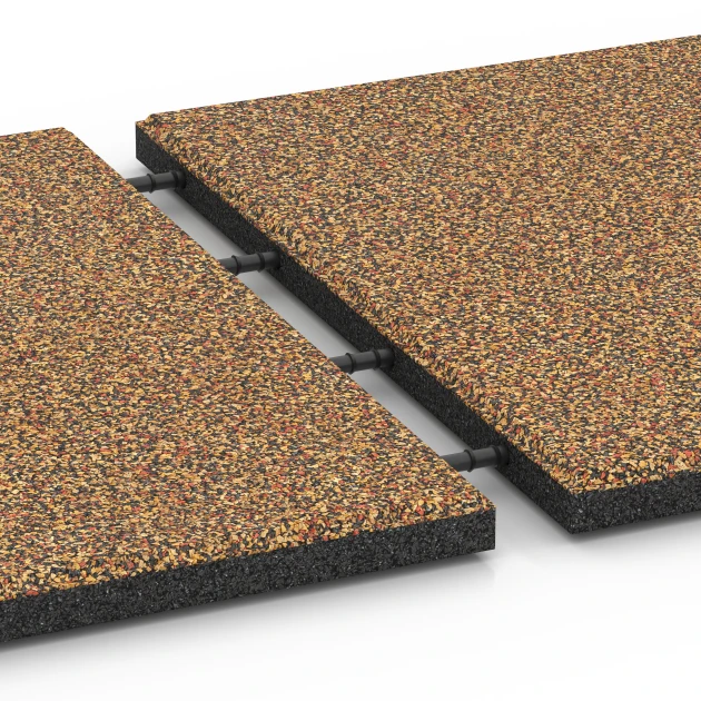 Großaufnahme vom Verbindungssystem von WARCO-Boden 6357 - Terrassenplatte Classic im Farbdesign Terra Cotta. Abmessungen 50 x 50 x 3 cm | 0,25 m².