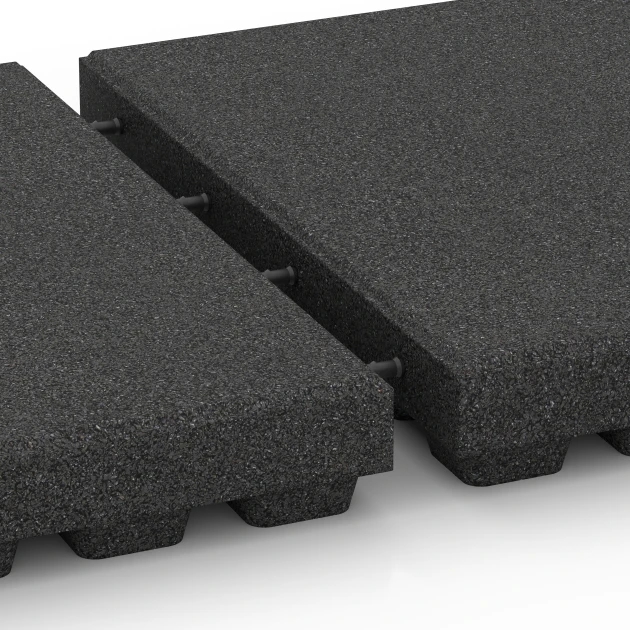 Großaufnahme vom Verbindungssystem von WARCO-Boden 6139 - Fallschutzplatte – 205 cm im Farbdesign Anthrazit. Abmessungen 50 x 50 x 7 cm.