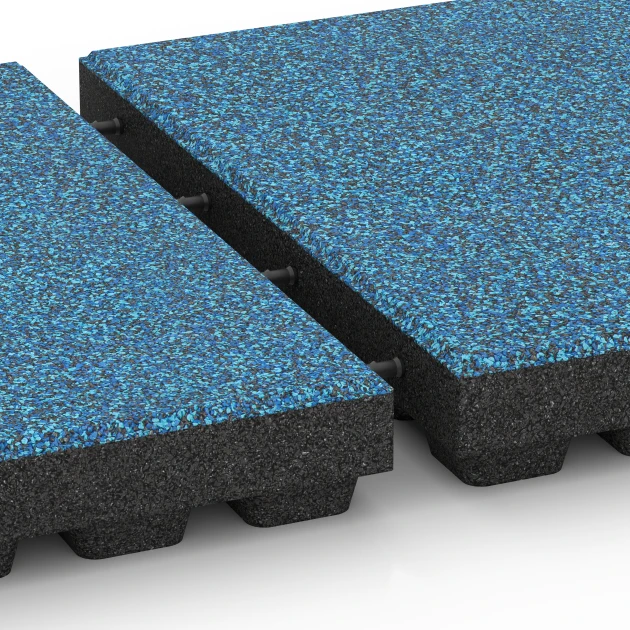 Le gros plan sur le système de connexion des revêtements de sol WARCO 6447 - Dalle amortissante – 210 cm en couleur Atlantique. Les dimensions 50 x 50 x 7 cm.