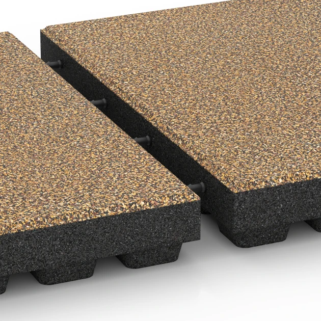 Le gros plan sur le système de connexion des revêtements de sol WARCO 6448 - Dalle amortissante – 210 cm en couleur Rattan. Les dimensions 50 x 50 x 7 cm.