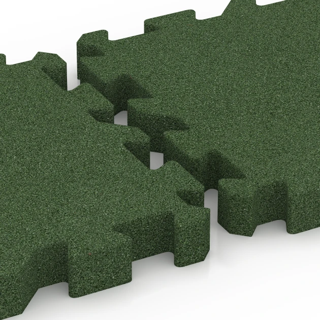 Le gros plan sur le système de connexion des revêtements de sol WARCO 6311 - Dalle amortissante à emboîtement puzzle en couleur Vert herbe. Les dimensions 50 x 50 x 6 cm | 0,25 m².