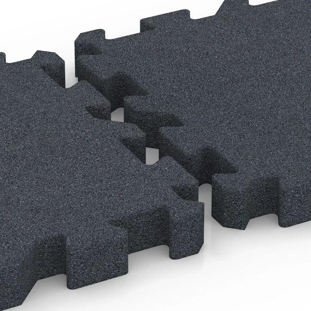 Großaufnahme vom Verbindungssystem von WARCO-Boden 6408 - Fallschutzplatte – 220 cm im Farbdesign Schiefergrau. Abmessungen 50 x 50 x 6 cm | 0,25 m².
