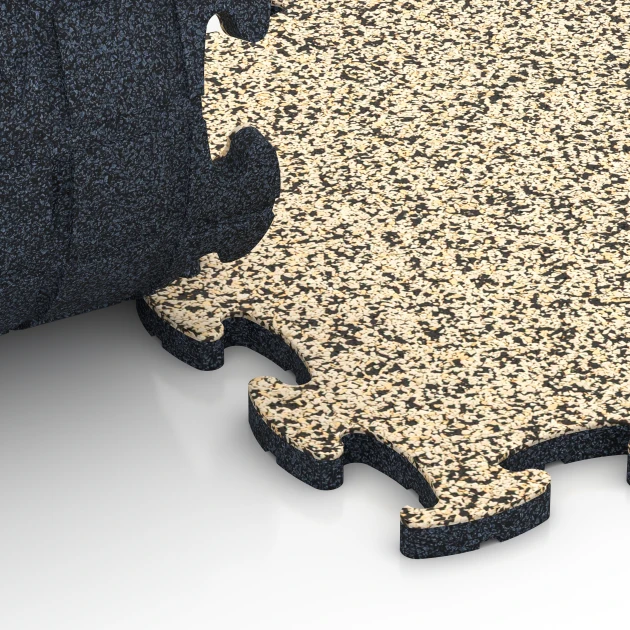 Le gros plan sur le système de connexion des revêtements de sol WARCO 6802 - Sol agility pour chiens en couleur Travertin. Les dimensions 44,6 x 44,6 x 1,8 cm.
