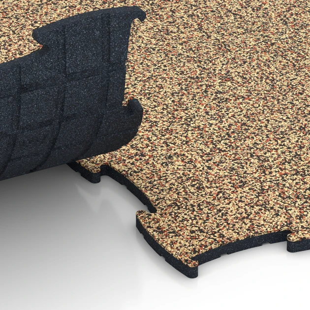 Le gros plan sur le système de connexion des revêtements de sol WARCO 6925 - Dalle clipsable sol d'exposition en couleur Terracotta. Les dimensions 97,1 x 97,1 × 1,8 cm.