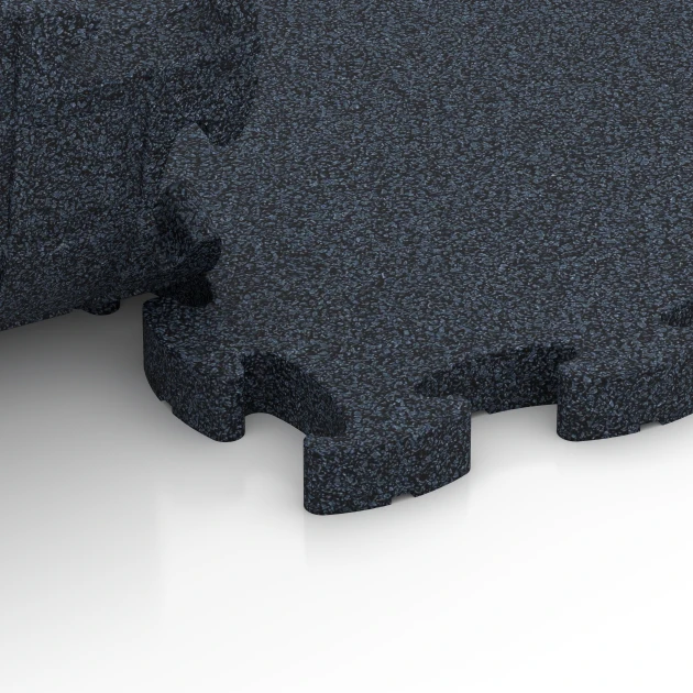 Le gros plan sur le système de connexion des revêtements de sol WARCO 6959 - Fitness Premium sol sportif en couleur Anthracite. Les dimensions 28,9 x 28,9 x 2,8 cm.