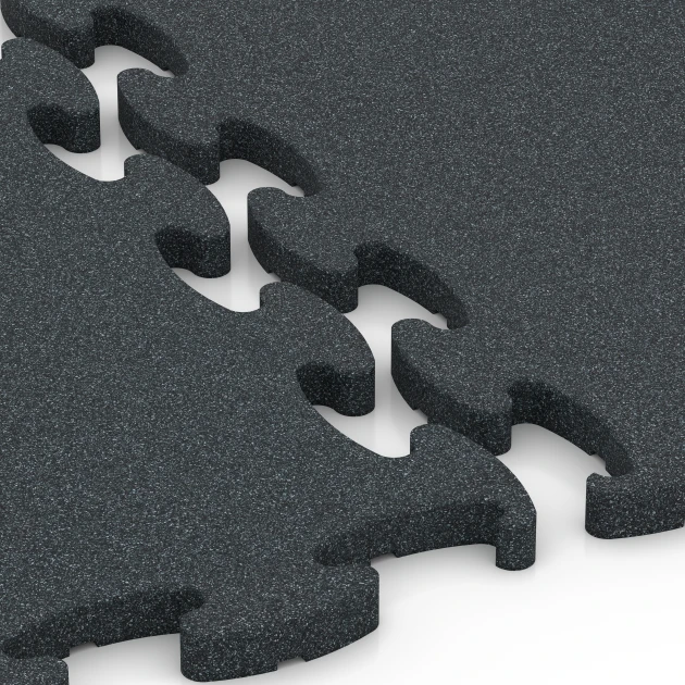 Le gros plan sur le système de connexion des revêtements de sol WARCO 6966 - Fitness Premium sol technique en couleur Anthracite. Les dimensions 45,9 x 45,9 x 1,8.