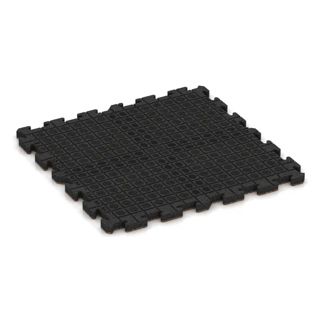 La vue du dessous ou de la face inférieure, c’est-à-dire la face inférieure de la pièce moulée WARCO 3410 - Tapis de Protection Fitness HD au format 1000 x 1000 x 40 mm.