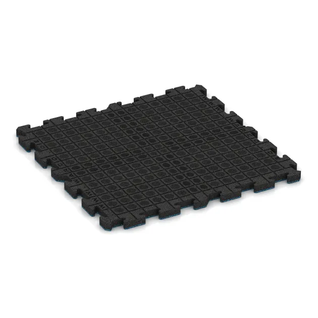 La vue du dessous ou de la face inférieure, c’est-à-dire la face inférieure de la pièce moulée WARCO 3416 - Tapis de Protection Fitness HD au format 1000 x 1000 x 40 mm.