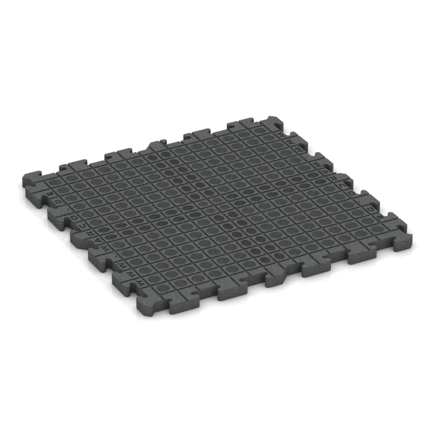 La vue du dessous ou de la face inférieure, c’est-à-dire la face inférieure de la pièce moulée WARCO 6081 - Dalle événementielle pour extérieur au format 100 x 100 x 4 cm | 1,00 m².