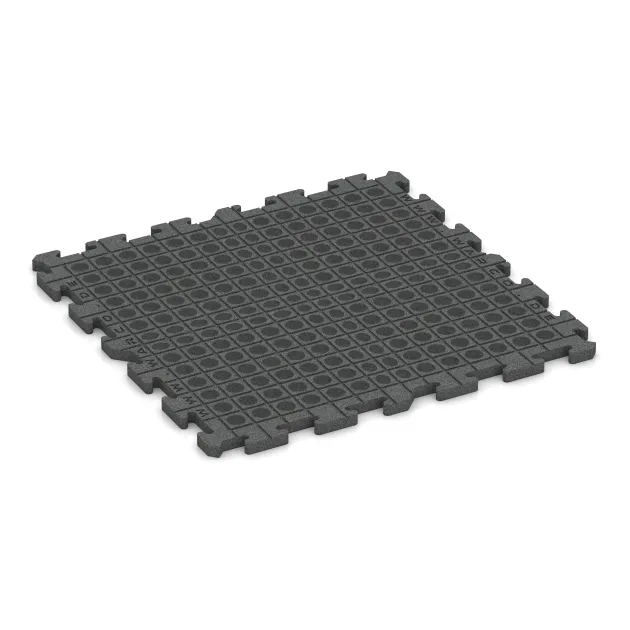 La vue du dessous ou de la face inférieure, c’est-à-dire la face inférieure de la pièce moulée WARCO 3375 - Tapis de Protection Fitness au format 1000 x 1000 x 30 mm.