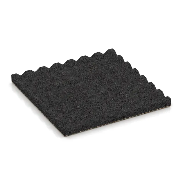 Aufsicht auf die Unterseite, also die Bodenseite von WARCO-Formteil 5335 - Fallschutzplatte im Format 500 x 500 x 40 mm.