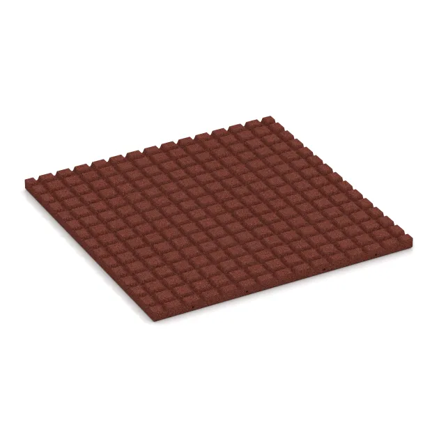 La vue du dessous ou de la face inférieure, c’est-à-dire la face inférieure de la pièce moulée WARCO 5665 - Tapis aire de jeux 4 cm - EN 1177 ≤ 110 cm au format 1000 x 1000 x 40 mm.