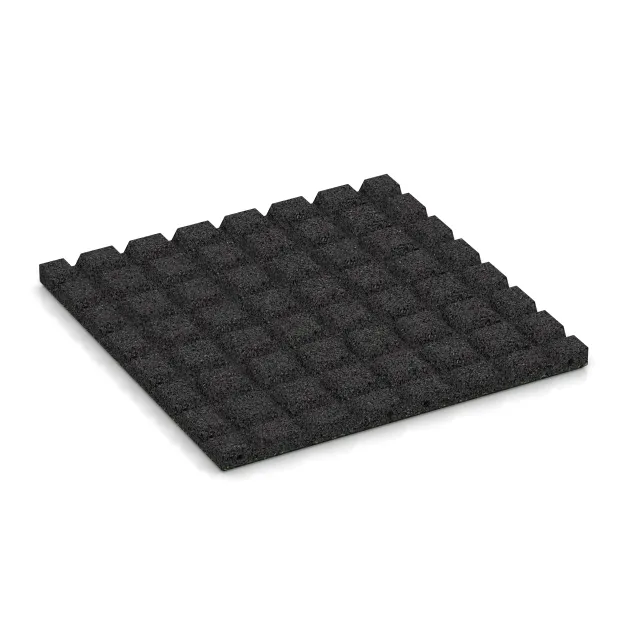 La vue du dessous ou de la face inférieure, c’est-à-dire la face inférieure de la pièce moulée WARCO 5493 - Dalle amortissante 3 cm - EN 1177 ≤ 100 cm au format 500 x 500 x 30 mm.