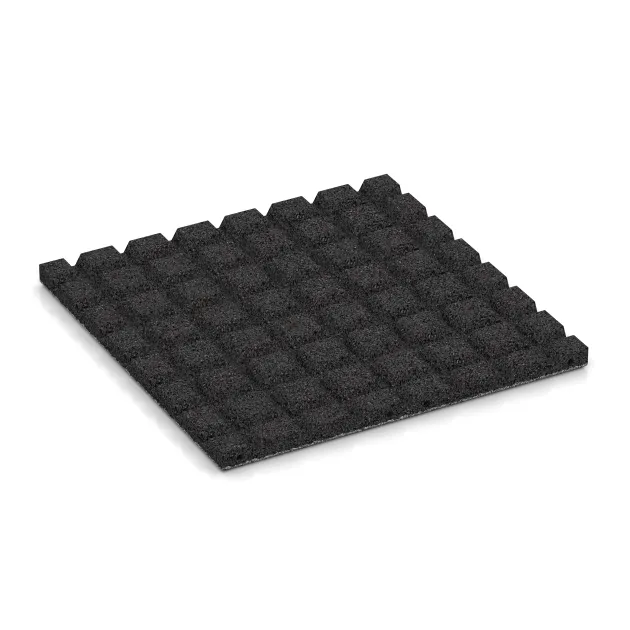 La vue du dessous ou de la face inférieure, c’est-à-dire la face inférieure de la pièce moulée WARCO 5476 - Dalle amortissante 3 cm - EN 1177 ≤ 100 cm au format 500 x 500 x 30 mm.