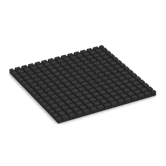 Aufsicht auf die Unterseite, also die Bodenseite von WARCO-Formteil 0828 - Fallschutzmatte im Format 1000 x 1000 x 45 mm.