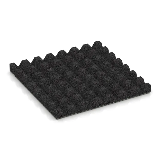 La vue du dessous ou de la face inférieure, c’est-à-dire la face inférieure de la pièce moulée WARCO 5543 - Dalle amortissante 4,5 cm - EN 1177 ≤ 135 cm au format 500 x 500 x 45 mm.