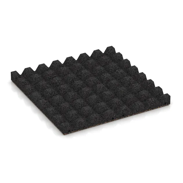 La vue du dessous ou de la face inférieure, c’est-à-dire la face inférieure de la pièce moulée WARCO 0645 - Dalle amortissante au format 500 x 500 x 45 mm.