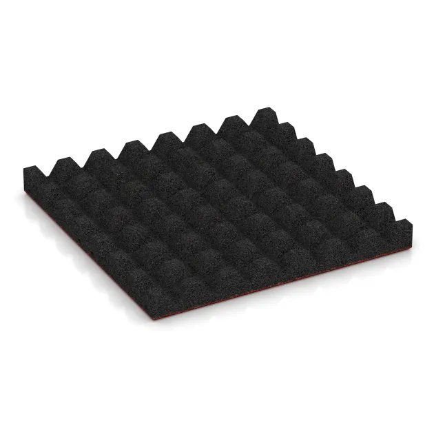 La vue du dessous ou de la face inférieure, c’est-à-dire la face inférieure de la pièce moulée WARCO 0680 - Dalle amortissante au format 500 x 500 x 50 mm.