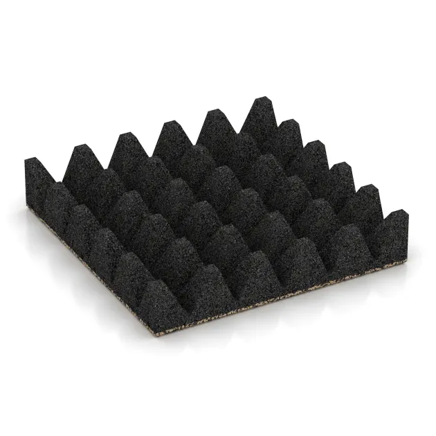 La vue du dessous ou de la face inférieure, c’est-à-dire la face inférieure de la pièce moulée WARCO 3699 - Dalle amortissante au format 500 x 500 x 100 mm.